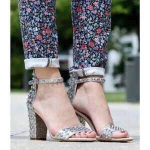 ZARA SILVER GLITTER OPEN TOE  HIGH HEEL SANDALS SHOES US 7.5 /UK 5 / EU 38